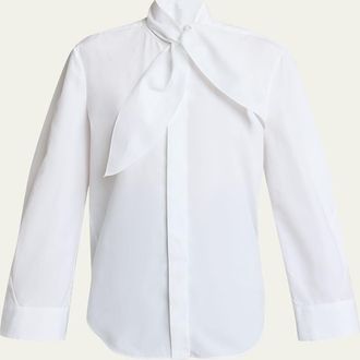 Givenchy Bow Neck Cotton-Poplin Button-Down Shirt