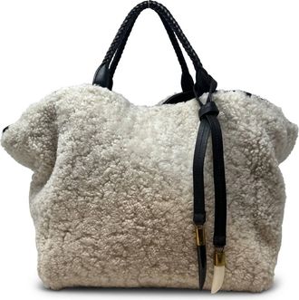 Kempton & Co. Shearling Square Tote With Two Handles In Black/natural