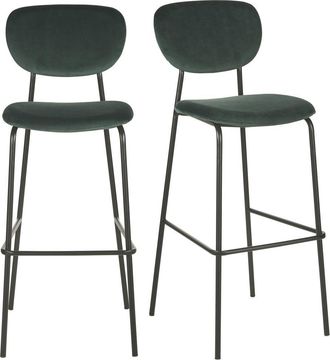 Maisons du monde Juego de 2 sillas altas profesionales de terciopelo verde y acero negro