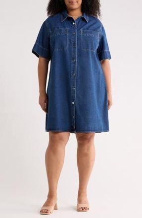 Vero Moda Short Sleeve Denim Shirtdress in Medium Blue Denim at Nordstrom Rack, Size 10W