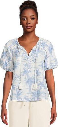Tommy Bahama Fortuna Fronds Poplin Short Sleeve Top Womens Clothing Vanilla Ice : MD (US 8-10), Cotton