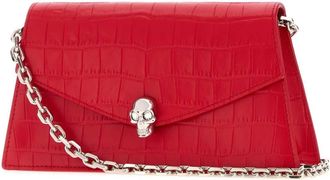 Alexander McQueen Womens Red Leather Mini Skull Crossbody Bag Popredsilver Calf