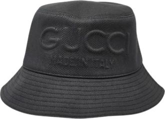 Gucci Pre-owned Accessories, male, Black, Size: ONE SIZE Pre-owned Embossed Cotton Rayon Bucket Hat