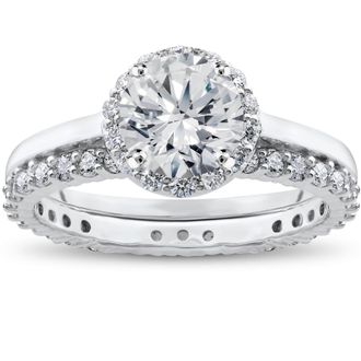 Pompeii3 2 ct Eco Freindly Lab Created Diamond Madelyn Halo Engagement Ring & Eternity Ring Size Selectable