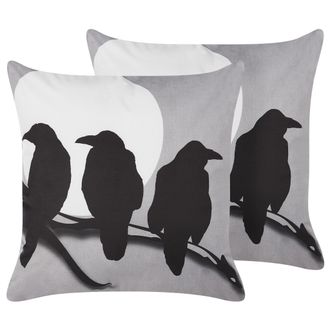 Beliani Conjunto De 2 Cojines De Terciopelo Gris Negro Blanco 45 X 45 Cm Cuervos Oradea