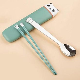 OEM Juego De Palillos Y Cuchara - Juego De Cubiertos De Viaje - Uso Port&aacute;til - Incluye Caja De Almacenamiento - 19,8 Cm - Verde