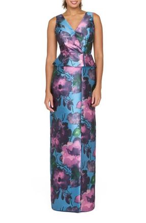 Kay Unger Celeste Column Gown in Spring Aqua Multi at Nordstrom, Size 12