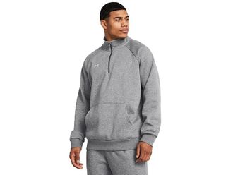 Under Armour Rival Fleece 1/4 Zip Mens Sweatshirt Castlerock Light Heather/White : SM Tall, Fleece/Polyester