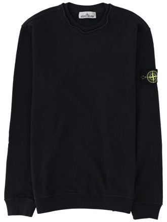 Stone Island Crewneck Ribbed Trim Minimalist Black Sweatshirt