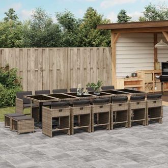 vidaXL Set Comedor De Jard&iacute;n 17 Pzas Y Cojines Rat&aacute;n Sint&eacute;tico Gris Vidaxl