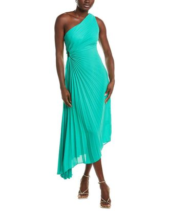 Nicole Miller Accordion Pleated One-Shoulder Midi Dress