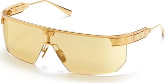 Balmain MAJOR Gold Flash Mirror Shield Unisex Sunglasses BPS-147D GLD-AMB 142