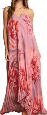 Dress Forum Pleated Strapless Floral Dress In Multi