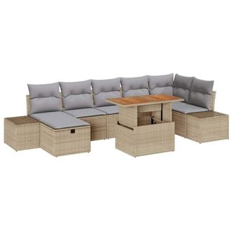 vidaXL Garden Sofa Set Height-Adjustable 8 pcs Beige Poly Rattan vidaXL