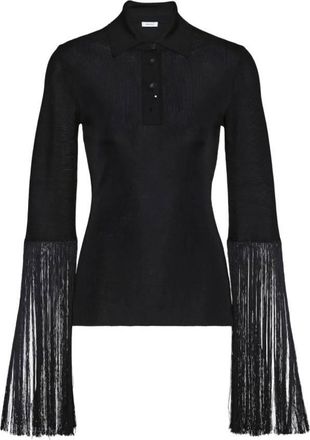 Ferragamo Long-Sleeved Fringe Polo Shirt, Size X-Large