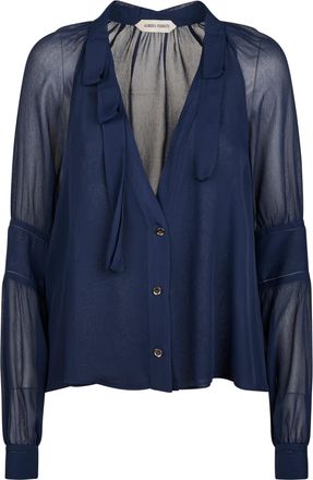 Alberta Ferretti Sheer Lightweight Blouse with Deep V-Neck
