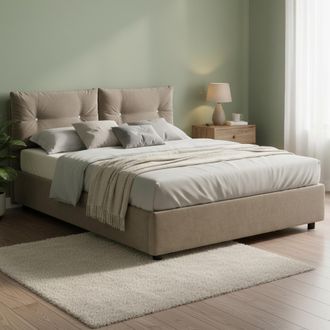 Dmora Dmora - Cama Matrimonial Dcun, Cama Contenedor Con Revestimiento De Tela, 100% Made In Italy, Apertura Frontal, Adecuado Para Colch&oacute;n Cm 160x200, T&oacute;rt