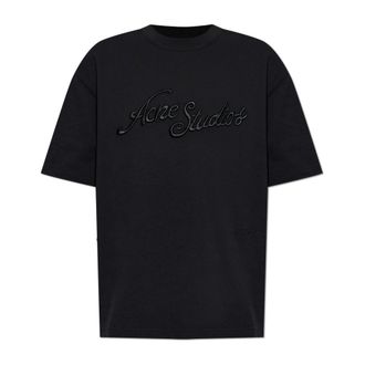 Acne Studios T-Shirts, male, Black, Size: XL/2XL T-Shirt with Embroidered Logo