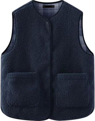 Generic Womens Fleece Gilet Sleeveless Sherpa Jacket Winter Button Down Body Warmers Soft Fluffy Vest Tops Casual Comfortable Plush Teddy Waistcoat with Pocke