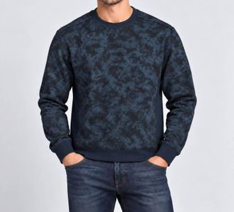 HUGO BOSS Mens Long Sleeve Crewneck Pullover In Navy Camo Tonal