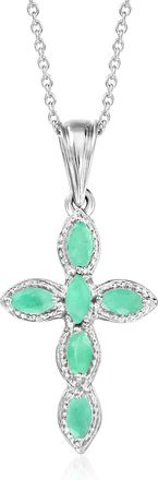 Ross-Simons Emerald Cross Pendant Necklace in Sterling Silver