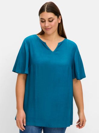Sheego Longbluse SHEEGO, Damen, Gr. 40, blau (dunkelpetrol), 100% Viskose, unifarben, Rundhals, Blusen Longbluse