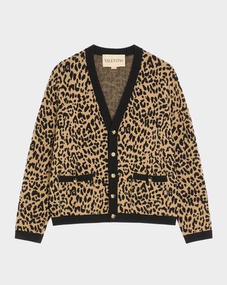 Valentino Garavani Men & apos;s Wool Cheetah Jacquard Knit Cardigan