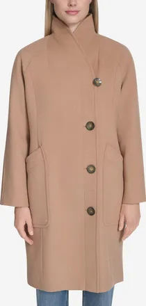 Cole Haan Womens Chevron Wool Coat - Brown Size 14