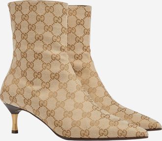 Gucci Womens Ankle Boots Bombshell Gg Motif Beige Fabric