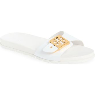 Tory Burch Buckle Slide Sandal in White /Gold at Nordstrom, Size 10