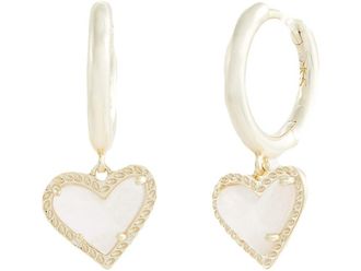 Kendra Scott Ari Heart Huggie Womens Earrings Earring Gold Rose Quartz, Brass