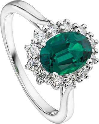 Created Brilliance Cate White Gold Lab Grown Diamond and Created Emerald Ring