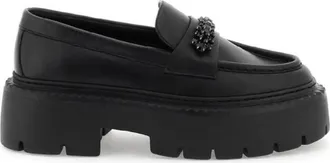 Jimmy Choo London Bryer Crystal Embellished Leather Loafers, Brand Size 35 ( US Size 5 )