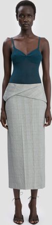 Victoria Beckham Wrap Skirt In Blue-Grey Check 10