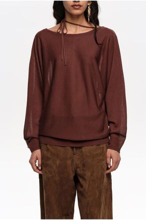 Bimba & Lola Boat Neckline Crossover Ties Sweater in Brown at Nordstrom, Size Medium Eu