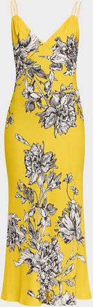 Alice & Olivia Kiro Blooming Wild Golden Hour Midi Slip Dress