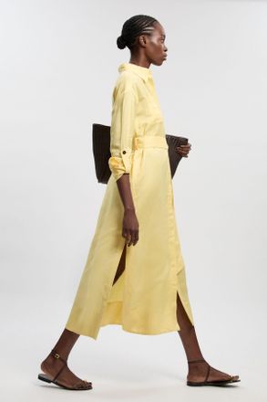 Karen Millen Womens Viscose Linen Woven Belted Shirt Dress - Yellow - Size 16 UK