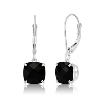 MAX + STONE 14k Solid White Gold Gemstone Dangle Leverback Earrings (8mm)