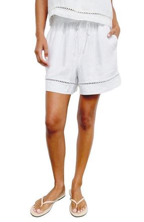 Splendid Stella Lace Inset Linen Shorts in White at Nordstrom, Size X-Large