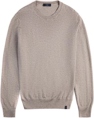 Fay Beige Wollen Gebreide Ronde-Hals Trui - Heren - Ronde hals truien - Beige - 2XL - Wol - Truien & Vesten