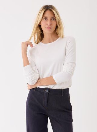 Majestic Filatures Soft Touch Semi Relaxed Long Sleeve Crewneck T-Shirt in Blanc at Nordstrom, Size 3