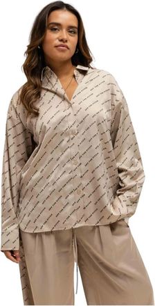 Off the Pitch Satin Paige Set - Dames - Overhemden - Beige - 2XL - Polyester - Overhemden