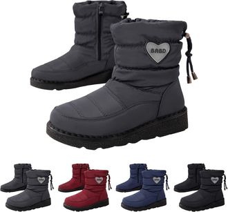 Generic High Top Snow Boots for Women Thick Warm Faux Fur Lined Boots Fashion Waterproof Heart Print Shoes with Side Zipper and Adjustable Closure Casual Anti