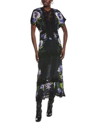 Farm Rio Farm Rio Soft Garden Black Laces Short Sleeve Maxi Dress