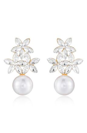 Ettika Floral Crystal & Imitation Pearl Earrings in Gold at Nordstrom