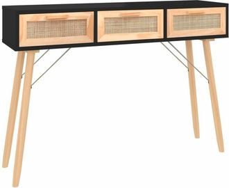 vidaXL Vidaxl - Mesa consola madera pino maciza ratán natural negro 105x30x75cm