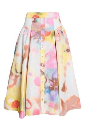 Christopher John Rogers Moonshine Pleated Midi Skirt in Limeade Multi at Nordstrom, Size 6