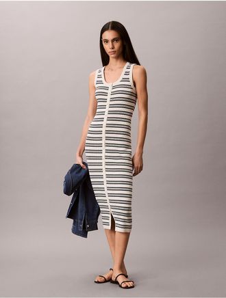 Calvin Klein Jeans Calvin Klein Womens Smooth Cotton Stripe Midi Dress - Multi - XL