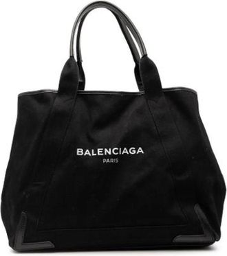 Balenciaga Pre-owned Tote Bags, female, Black, Size: ONE SIZE Pre-owned Navy Cabas Tote Bag