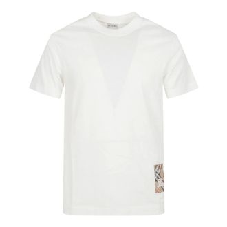 Burberry T-Shirts, male, White, Size: S Check Label Cotton T-shirt
